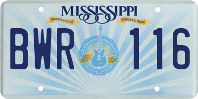 MS license plate BWR116