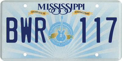 MS license plate BWR117