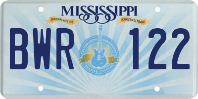MS license plate BWR122