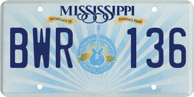 MS license plate BWR136
