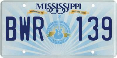 MS license plate BWR139