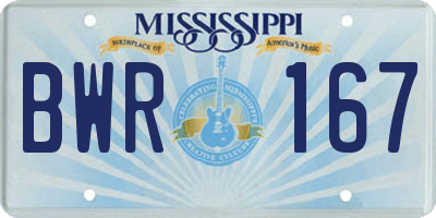 MS license plate BWR167