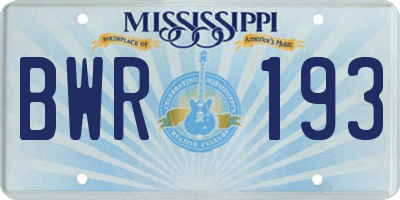 MS license plate BWR193