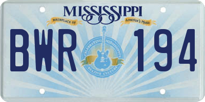 MS license plate BWR194