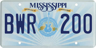 MS license plate BWR200