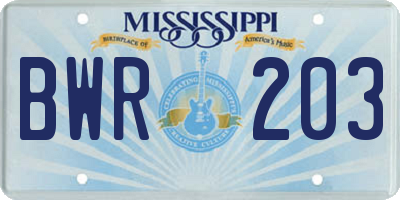 MS license plate BWR203