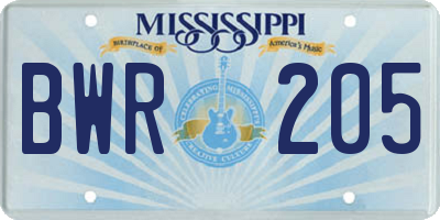 MS license plate BWR205