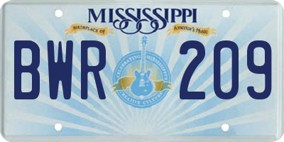 MS license plate BWR209