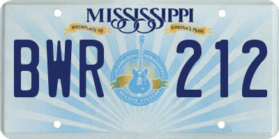 MS license plate BWR212