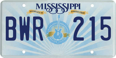 MS license plate BWR215