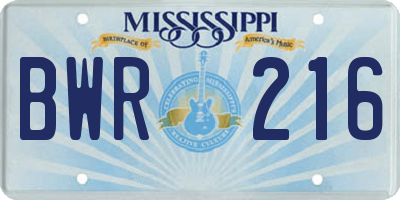 MS license plate BWR216