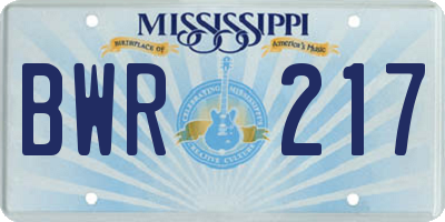 MS license plate BWR217