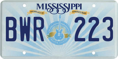 MS license plate BWR223