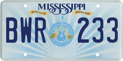MS license plate BWR233
