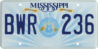 MS license plate BWR236