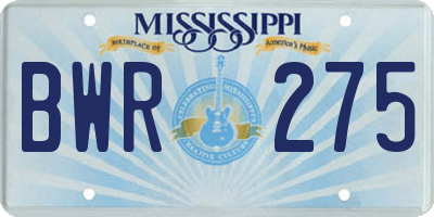 MS license plate BWR275