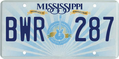 MS license plate BWR287