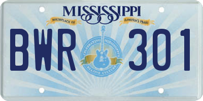 MS license plate BWR301