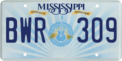 MS license plate BWR309