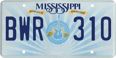 MS license plate BWR310