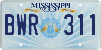 MS license plate BWR311