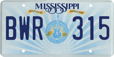 MS license plate BWR315