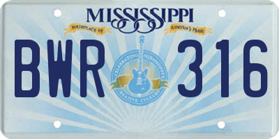 MS license plate BWR316