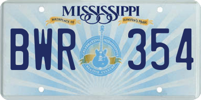 MS license plate BWR354