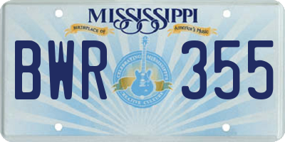 MS license plate BWR355