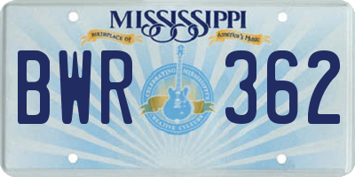 MS license plate BWR362