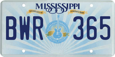 MS license plate BWR365