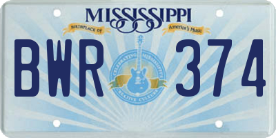 MS license plate BWR374