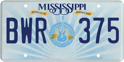 MS license plate BWR375
