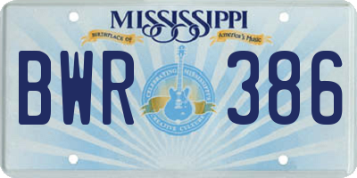 MS license plate BWR386