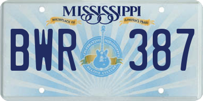 MS license plate BWR387