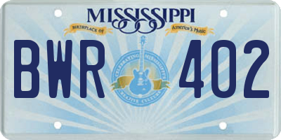 MS license plate BWR402