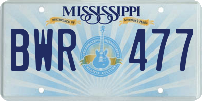 MS license plate BWR477
