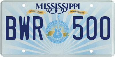 MS license plate BWR500