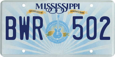 MS license plate BWR502