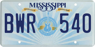 MS license plate BWR540