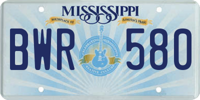 MS license plate BWR580