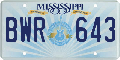 MS license plate BWR643