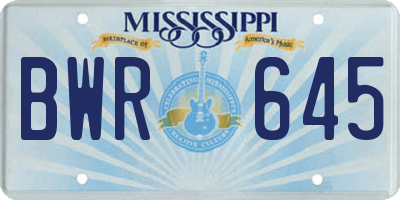 MS license plate BWR645