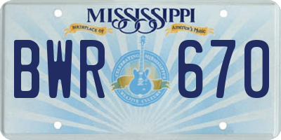 MS license plate BWR670
