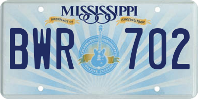 MS license plate BWR702