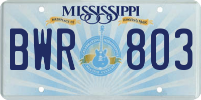 MS license plate BWR803