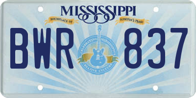MS license plate BWR837