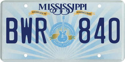 MS license plate BWR840
