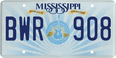 MS license plate BWR908