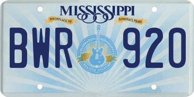MS license plate BWR920